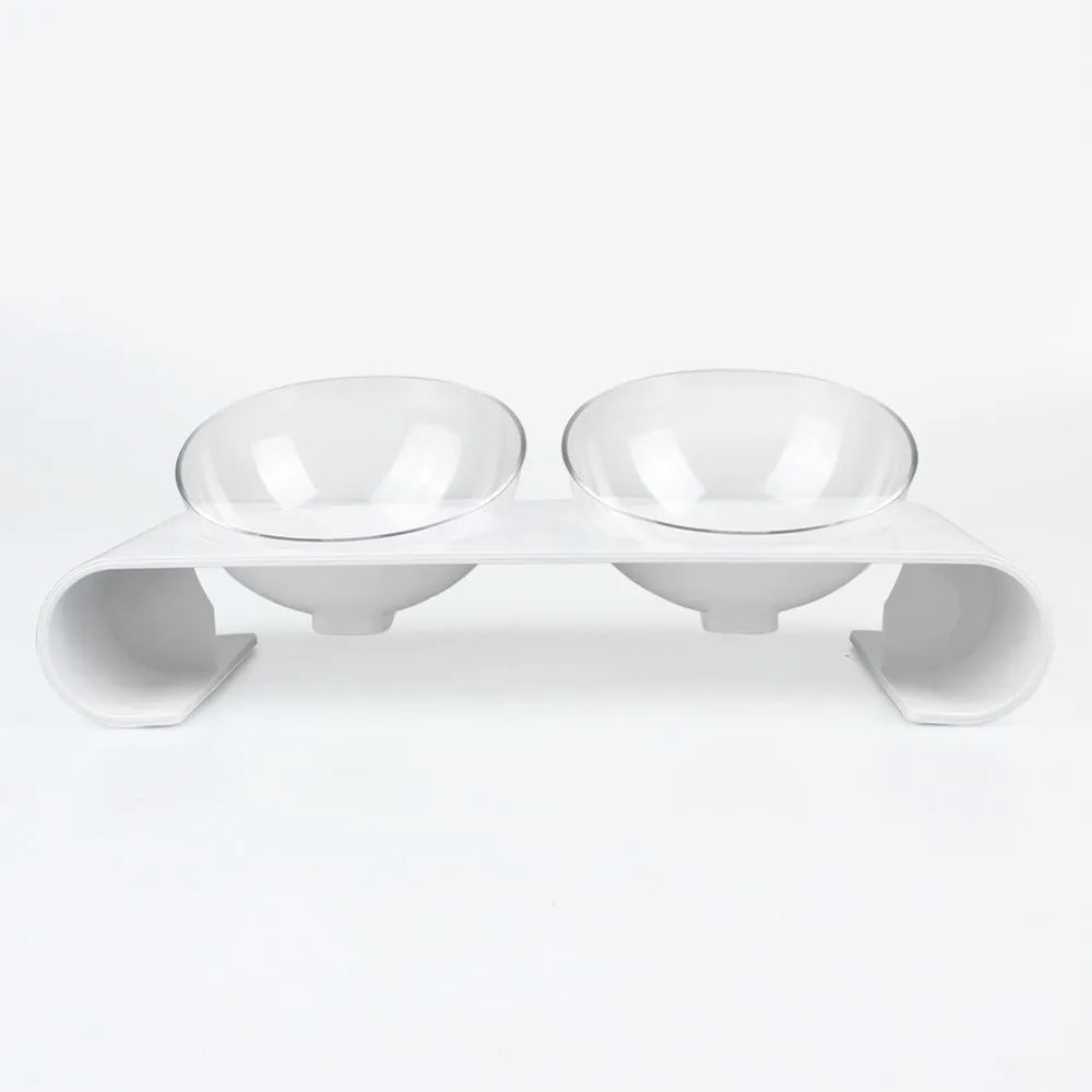 Plastic pet bowl dog bowl double bowl design white ABS M760 with two compartments for food and water
