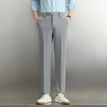 Men's loose straight business trousers in SF28 black elastic polyester fabric, front view