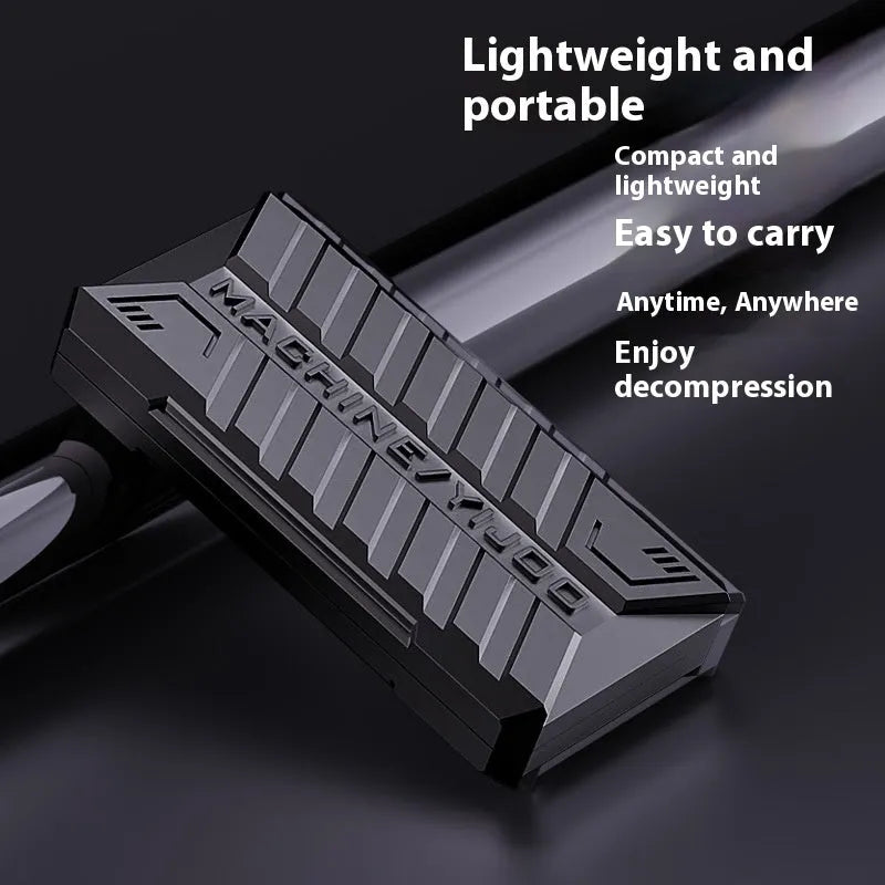 Semi-infinite push card metal decompression toy in Battlefield Gray with fingertip gyro on white background