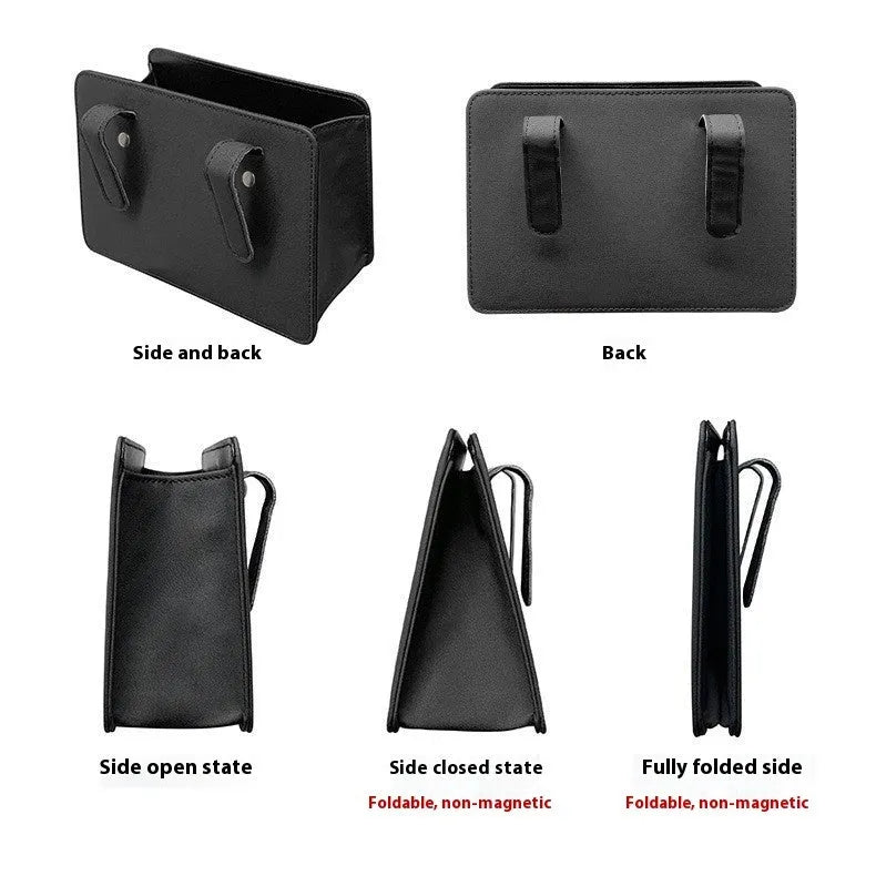 Leather car door container trash can in black, 20.5cm wide, with hanging design for door pocket storage