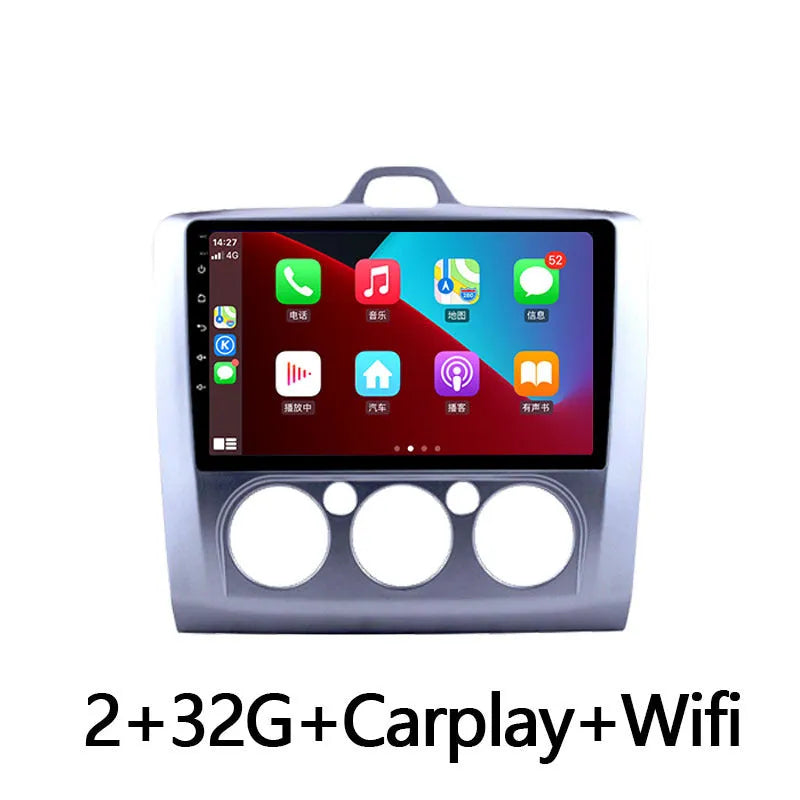 9-inch Android car stereo touchscreen with manual air conditioning controls for Fox vehicles.