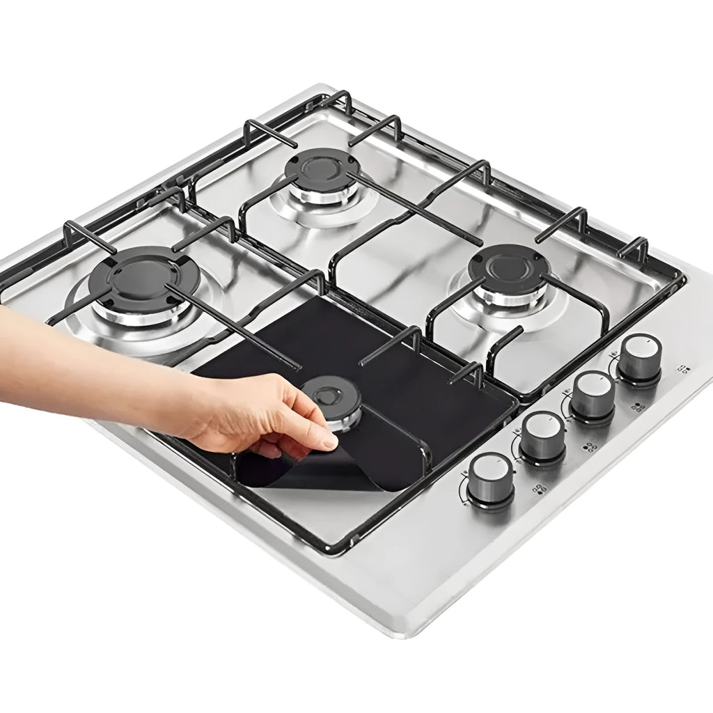 Gas stove surface protection pad made of Teflon-coated glass fibre cloth in black, measuring 27 x 27cm