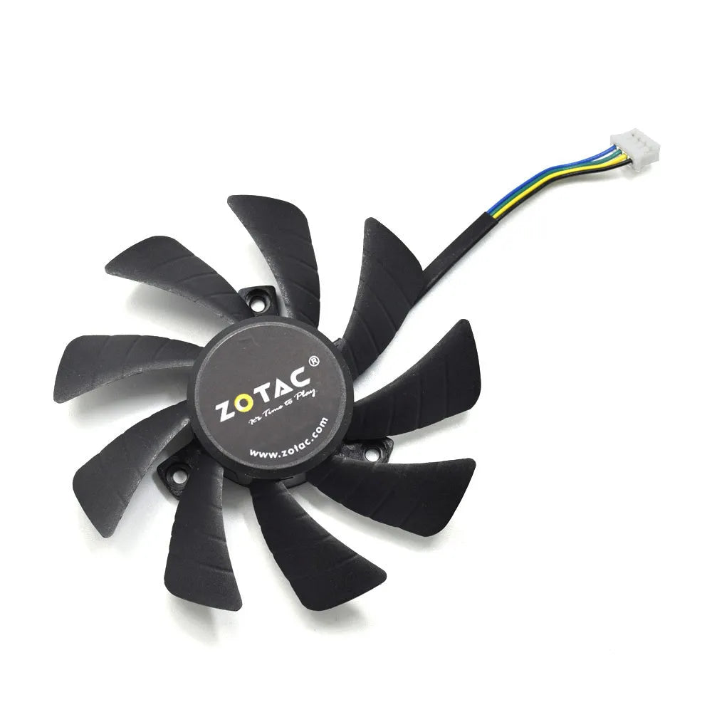 Black 85mm square PC cooling fan with four-pin PWM connector for graphics card replacement