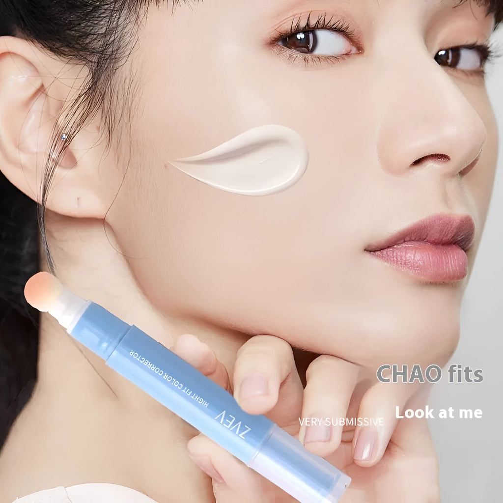 Concealer cream pen with sponge brush applicator showing three colour shade options