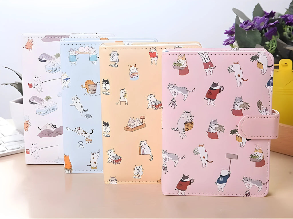 King Valley Ukiyoga large 32K creative cartoon magnetic buckle notebook in blue with cartoon cover and open pages
