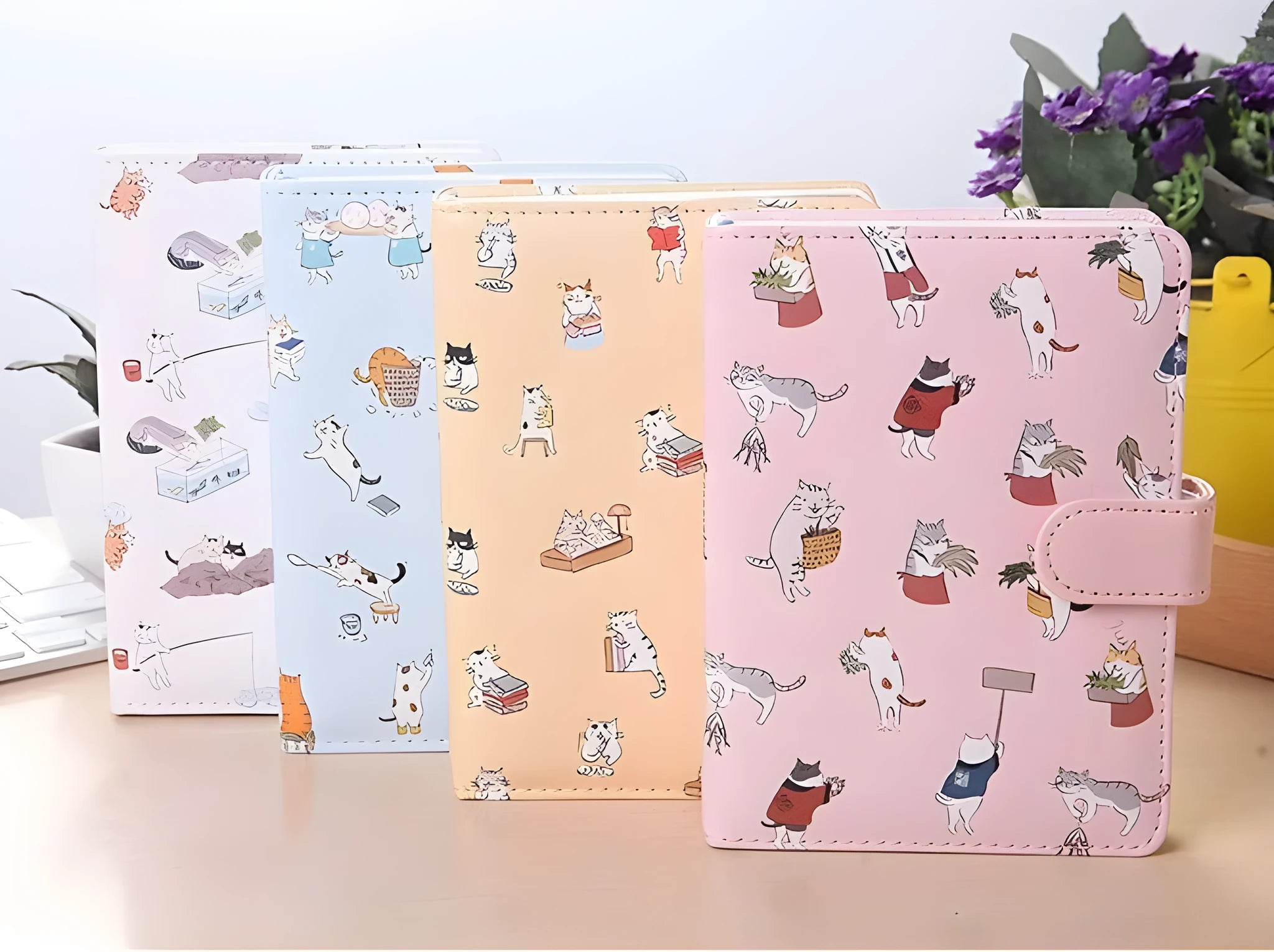 King Valley Ukiyoga large 32K creative cartoon magnetic buckle notebook in blue with cartoon cover and open pages