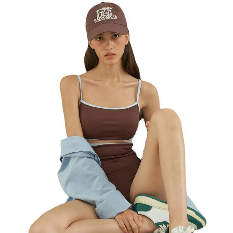 Brown triangle style one-piece swimsuit for women with sexy pattern