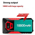 Red 12V car emergency start power bank with 18800mAh capacity and battery clamps