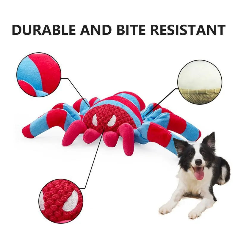 Red teddy bear dog toy for medium and large breed puppies on a neutral background.