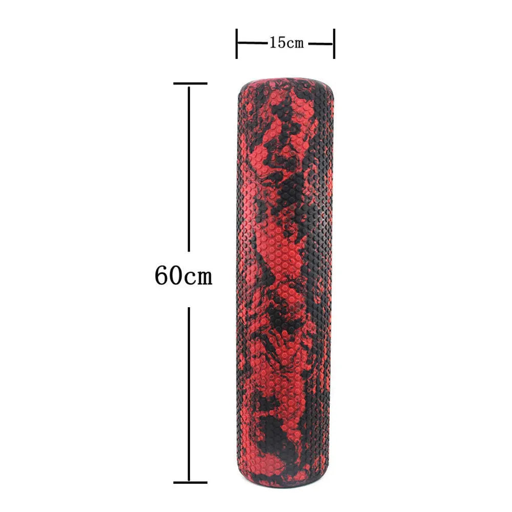 60cm EVA foam massage roller in red and black for muscle recovery