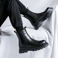 Chelsea men's high-top smoke pipe British Martin boots in Y666 Black with short stout heel and round toe