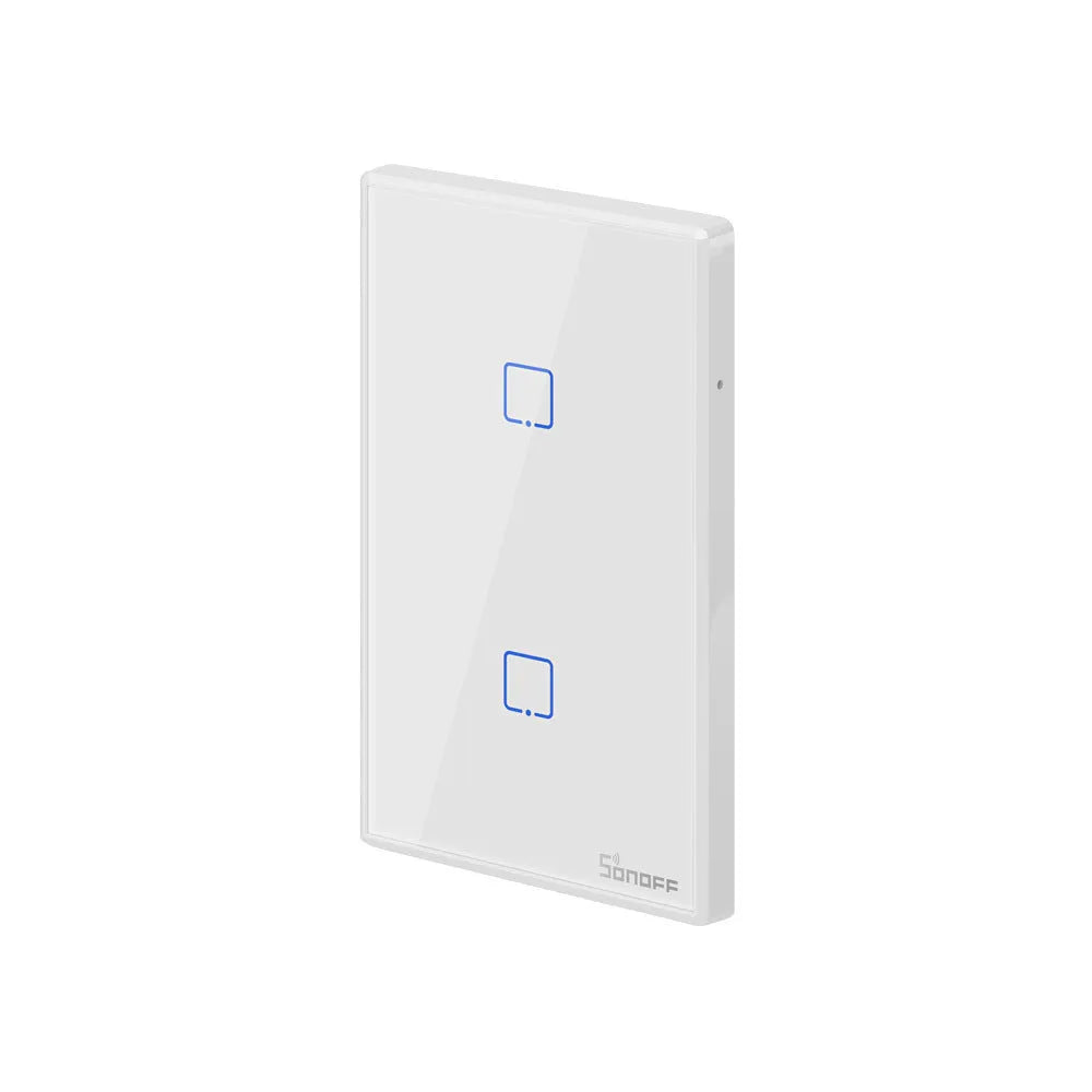 Smart wall switch with tempered glass panel, touch control, 220-250V 10A rating and 120mm mounting hole distance