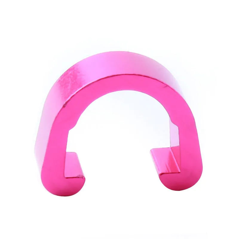 Pack of ten aluminium alloy C-shaped buckles in assorted colours including black, blue, gold, green, pink, purple, red, and silver.