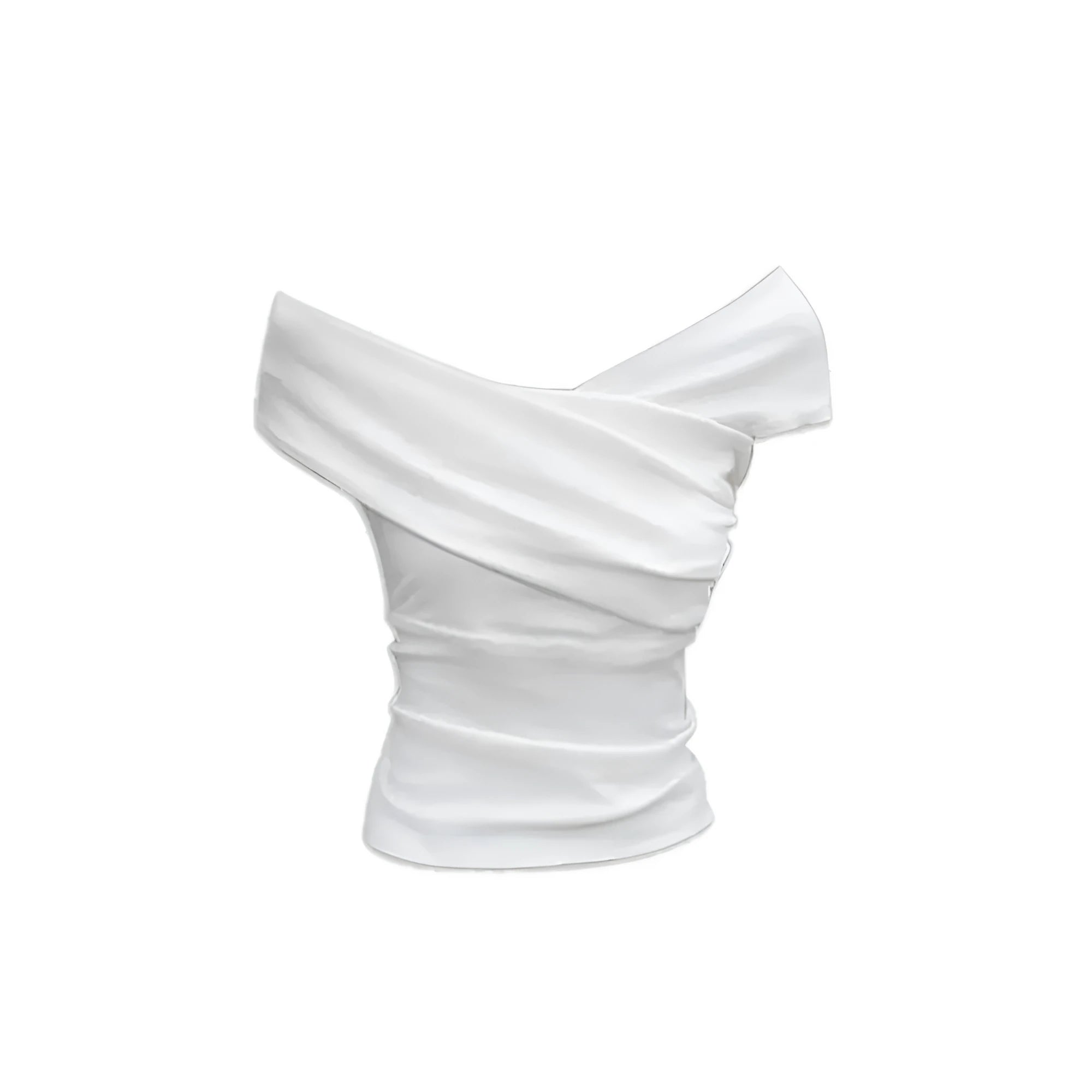White irregular off-shoulder short sleeve t-shirt for women, pullover style, polyester fabric