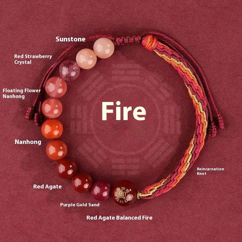 Hand-woven red rope five elements balance bracelet in national tide style with colour options