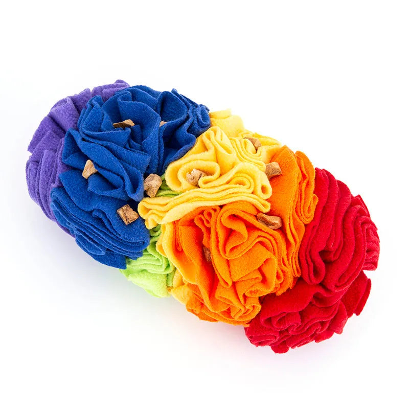 Dog snuffle pad in polar fleece fabric, 25 x 15cm puzzle training mat in Rainbow or Sunset colour