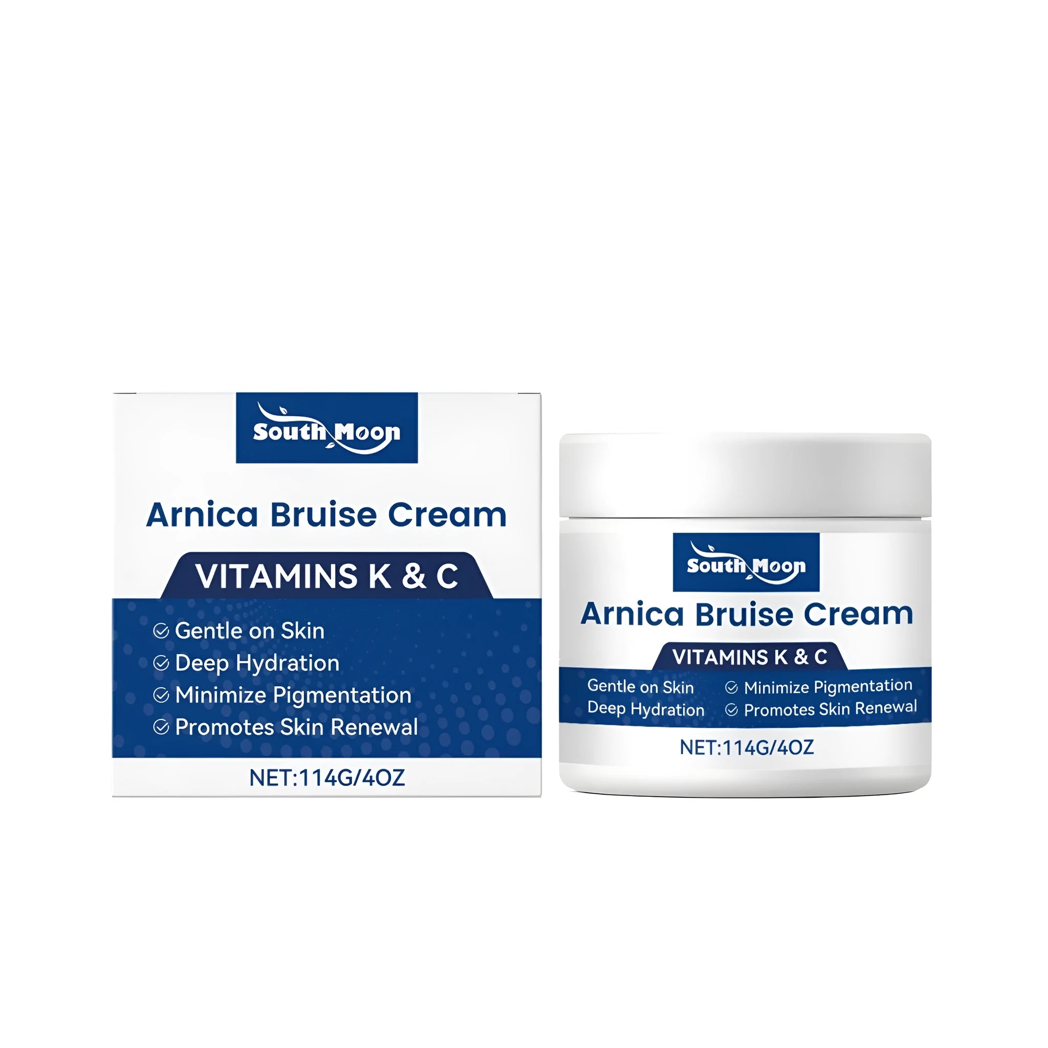 114g jar of fading pigment care cream with ingredients Vitamin C, Vitamin K, mint and arnica.
