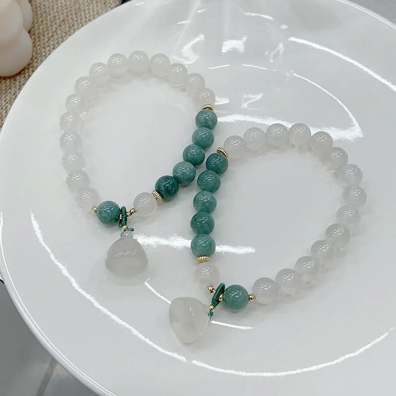 Women's retro Chinese style agate lotus seedpod bracelet in Burma jade colour