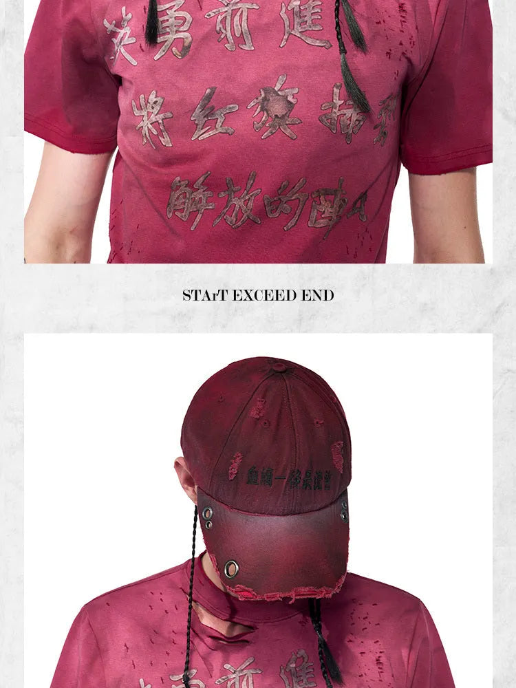 A rose red cotton peaked cap shown on a neutral background