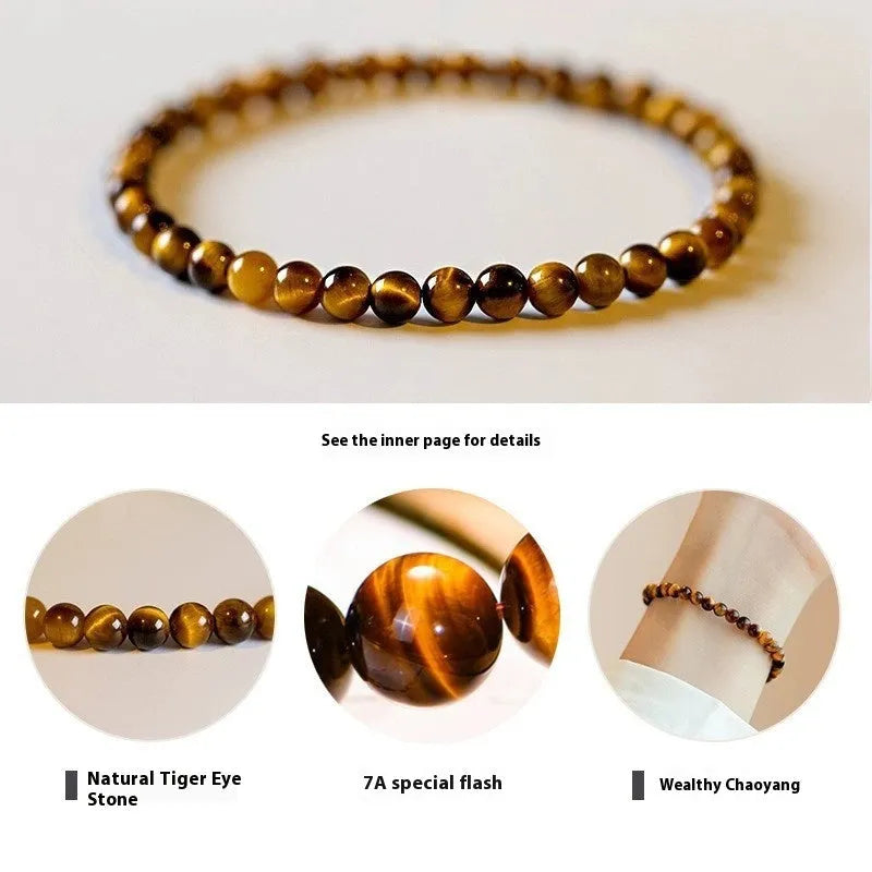 Tigereye stone bracelet with geometric design in New Chinese style, available in different bead sizes