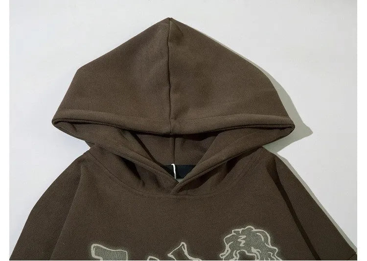 Loose-fitting couples oversize hoodie, long sleeve round neck, 90% polyester, brown and pink, sizes S-XXL