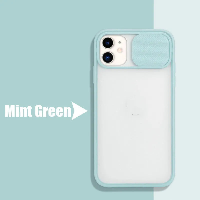 Frosted frame silicone phone case in black for iPhone with raised camera lens protection