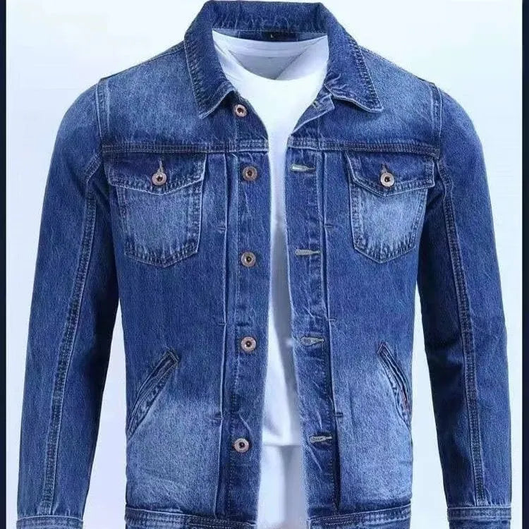 Men's denim workwear jacket in black gray, Korean slim fit, loose version, straight hem, conventional sleeves