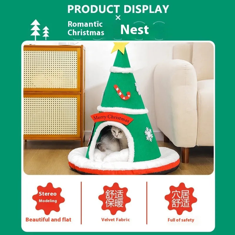 Christmas felt nest cat bed in cloth with removable inner section for cats and small dogs
