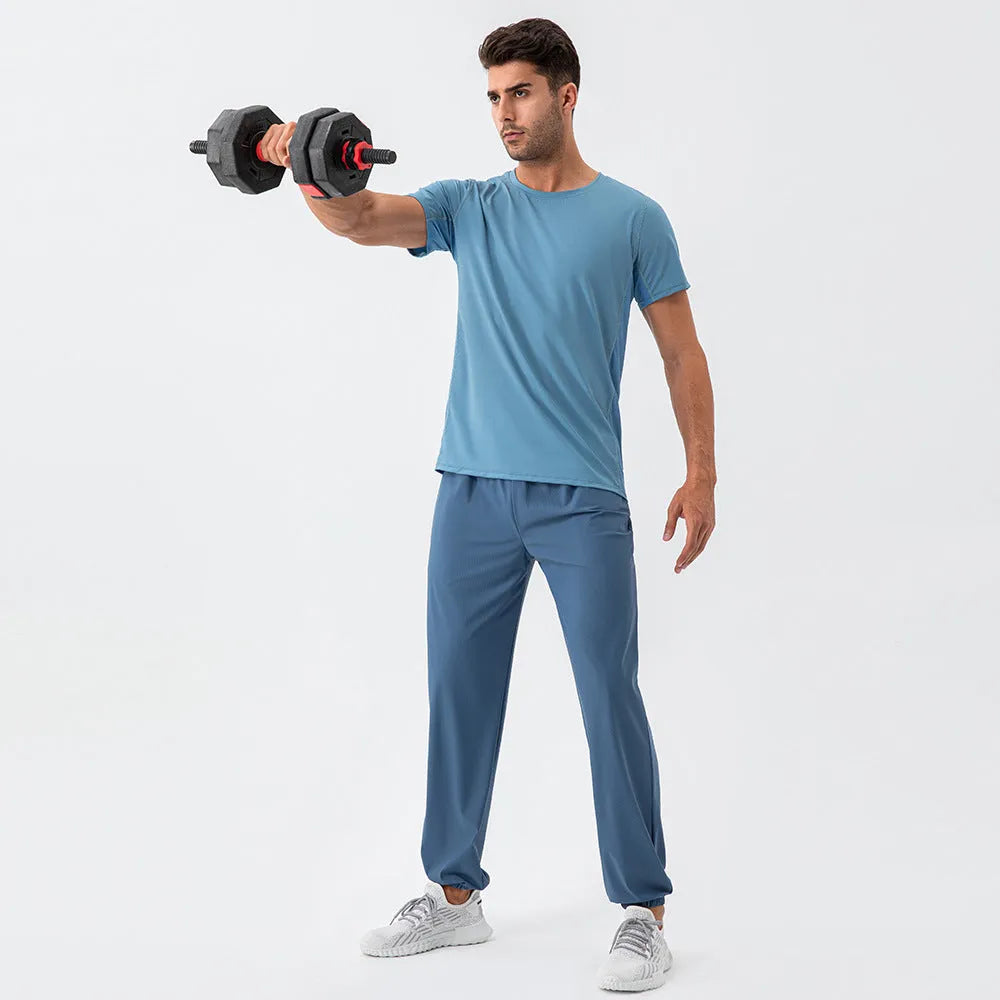 Men's nylon cool feeling loose track pants, quick-drying, black colour, running fitness training trousers