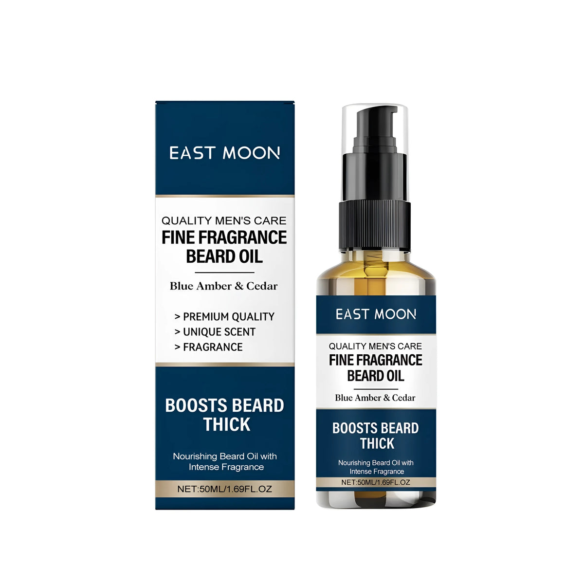 Men's fragrance beard oil 50ml bottle with ginger root, cedar bark and amber extract