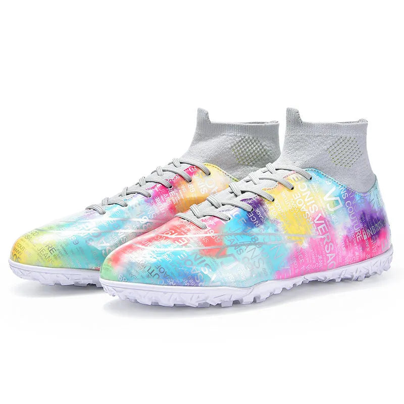 High top soccer shoes for boys and girls with non-slip rubber outsole, multiple colour styles available
