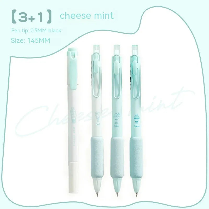 Learning Office Ice Cream double-headed spinner press pens with 0.5mm tips in Cheese Mint and Sea Salt Ice Cup colours.