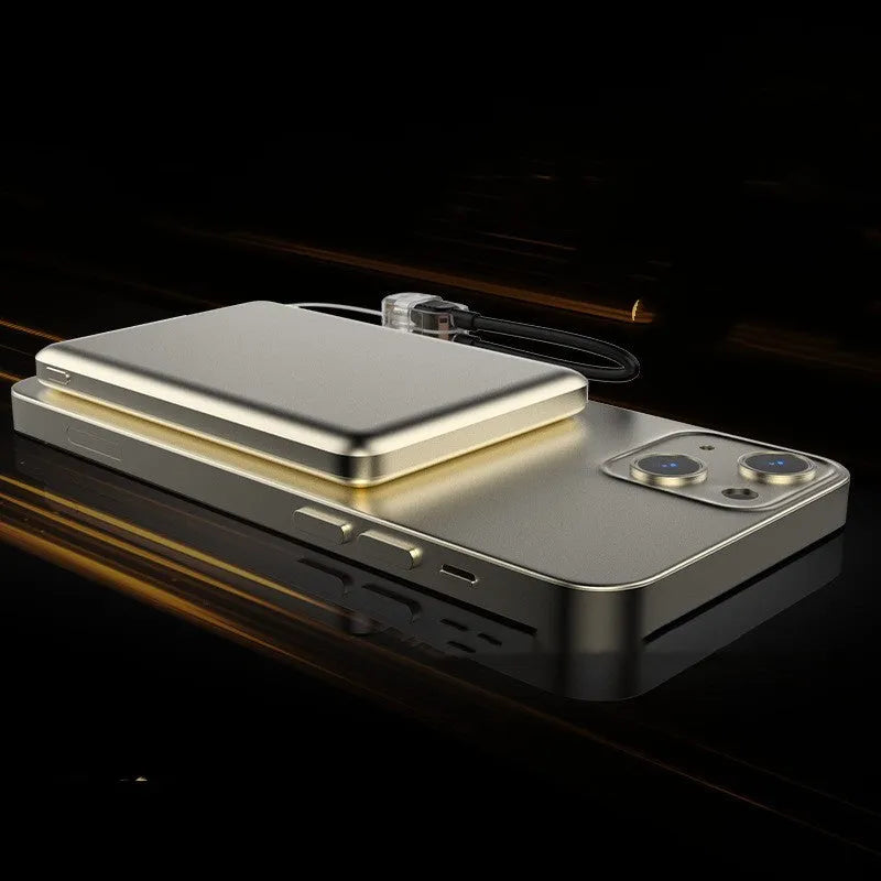 Ultra-thin 8mm magnetic wireless power bank with alloy shell in tarnish colour, 5000mAh or 10000mAh