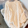 Japanese loose casual women's knitted sweater in red or beige, sizes S to XXL