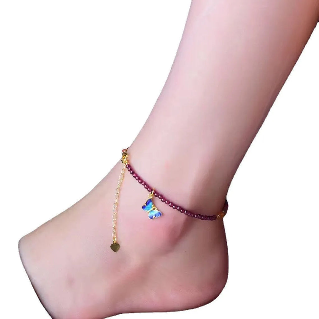 Geometric purple garnet women's anklet ethnic style jewellery ankle chain
