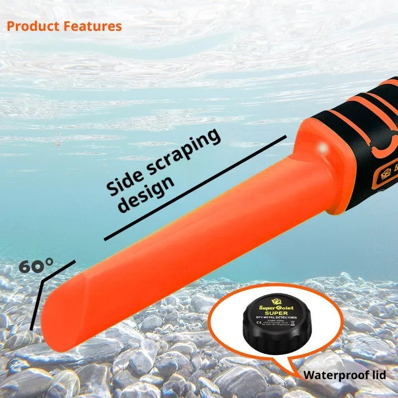 Fully waterproof outdoor treasure hunting metal detector with leather case and telescopic hanging wire