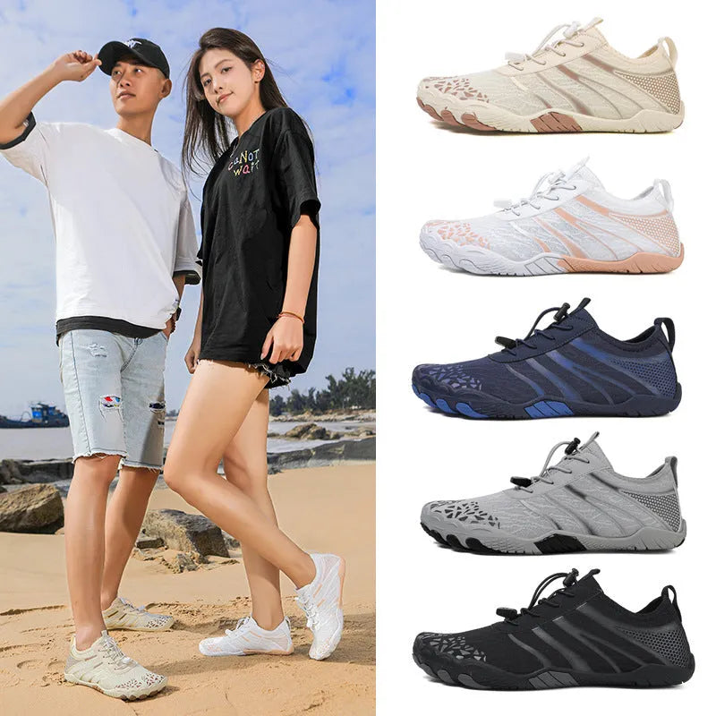 Casual unisex beach running shoe with Lycra stretch fabric upper in multiple colour options.