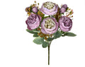 Artificial silk peony bouquet in a vase, showing realistic pink petals and green leaves for home decor.