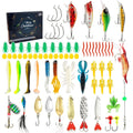 Christmas-themed metal blind box open to show 24 assorted bog-style fishing flies on a green background.