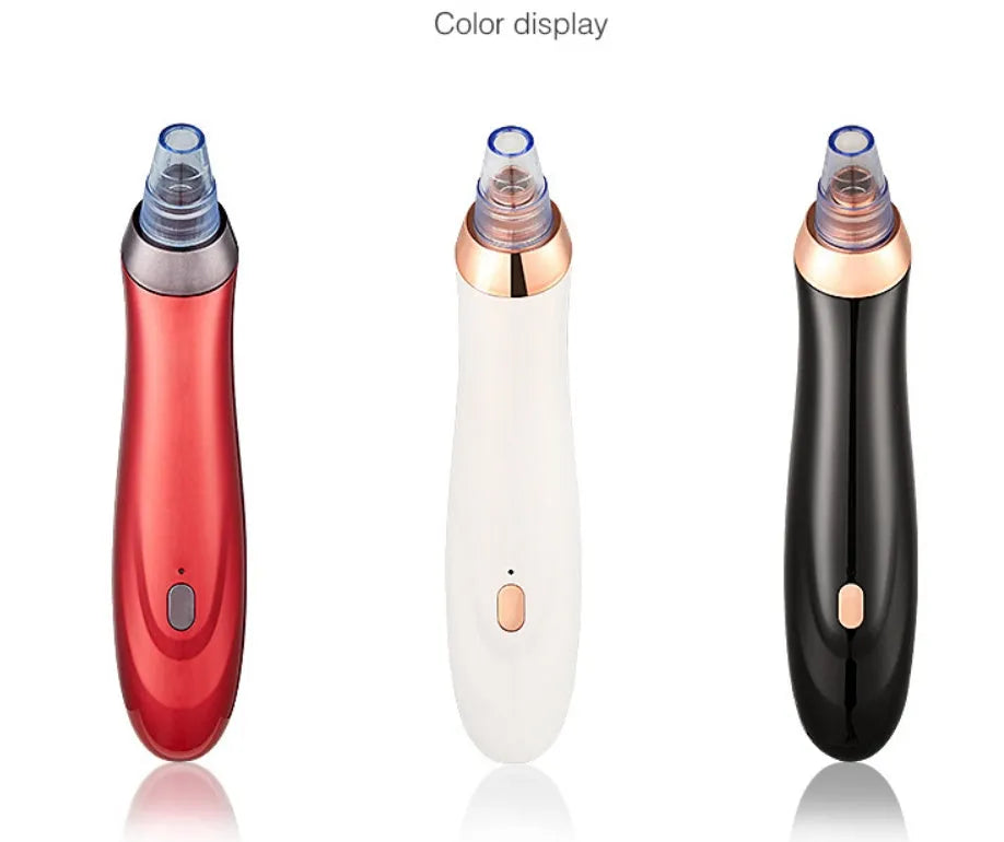 Handheld electric blackhead remover pore cleaner tool in black, gold, red, or white colour.