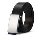 PU leather belt with rectangular alloy buckle and smooth fastening in black colour