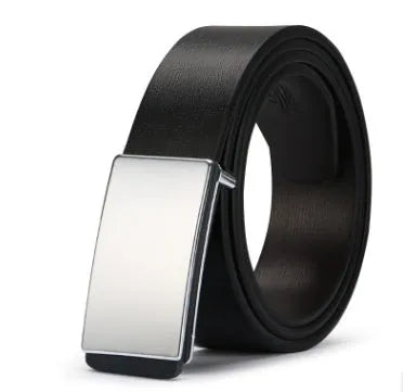 PU leather belt with rectangular alloy buckle and smooth fastening in black colour