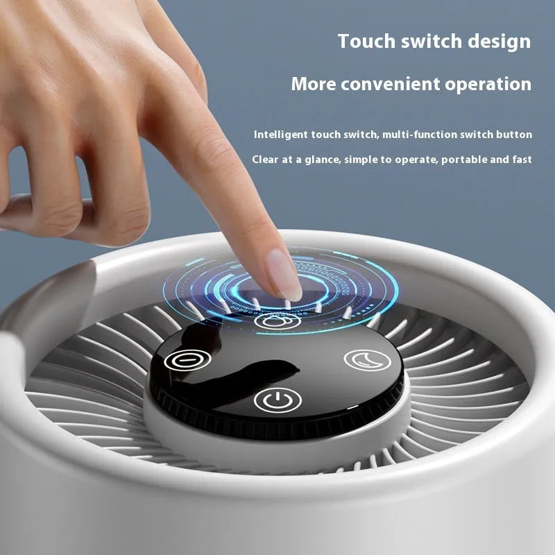 White desktop air purifier with USB power cable for formaldehyde and odour removal