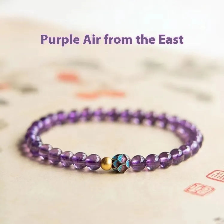 Retro mixed material bracelet with a detailed nine purple lotus design.