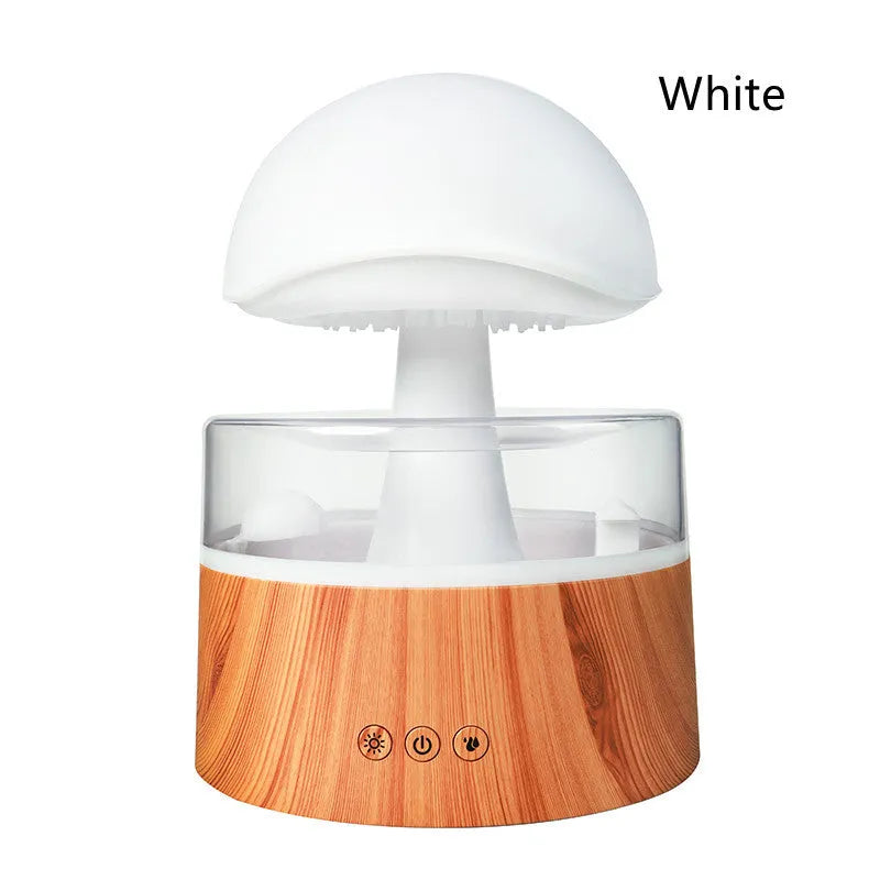White rain cloud shaped humidifier with LED lighting and aromatherapy functions
