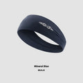 Seamless knitted sports hair band for men and women in black, grey, and blue.