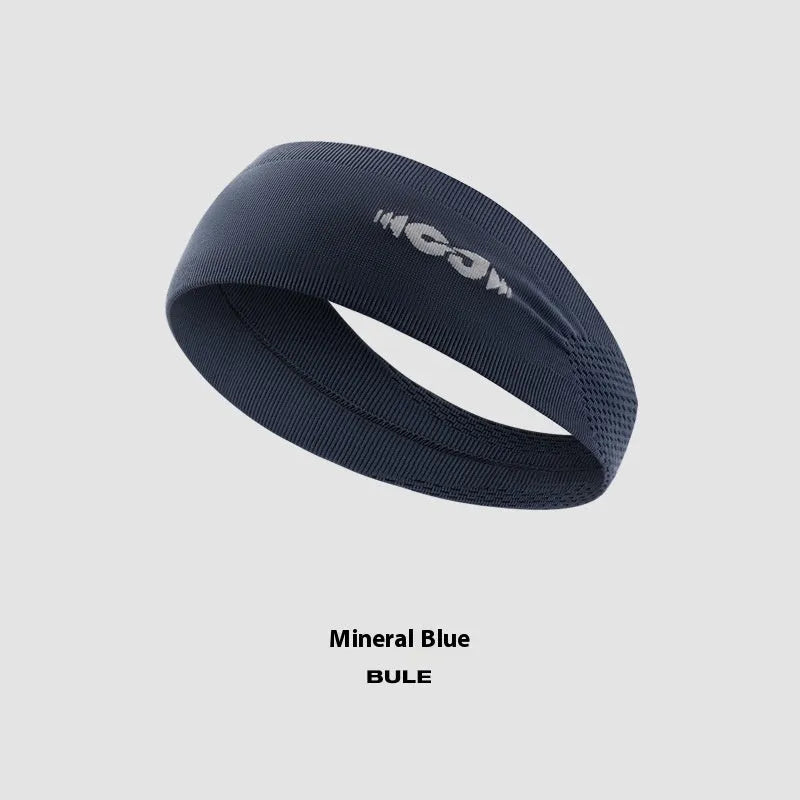 Seamless knitted sports hair band for men and women in black, grey, and blue.