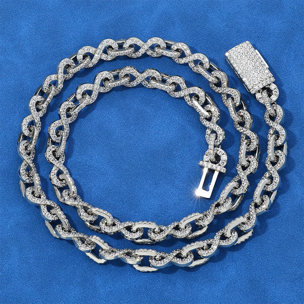 Platinum copper men's chain necklace and bracelet set with 8mm width on neutral background