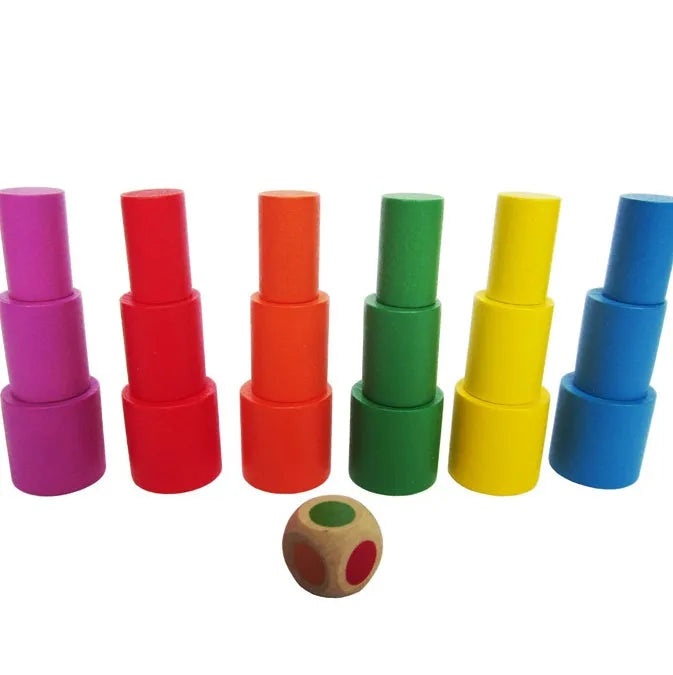 Yellow and blue wooden Moon Balance game toy for children aged 2-4 years.