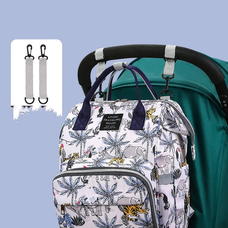 Oxford fabric mummy bag in geometric pattern, square vertical shape, 40x25x17cm, with outer pocket and double shoulder straps